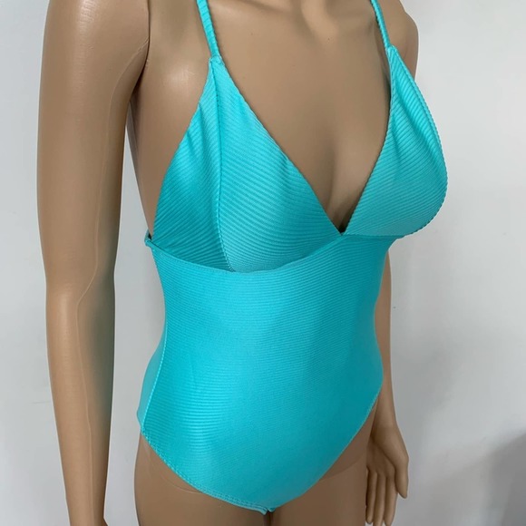 Revamped Swim New Revamped Blue Ribbed Flattering One Piece